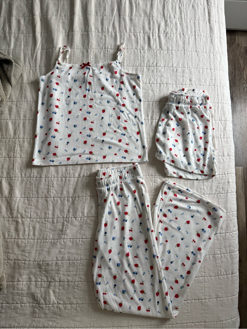 Indigo White Strawberry & Blue Floral Sleep Tank Top